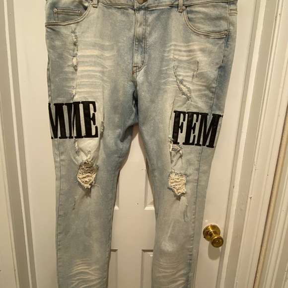 🙋‍♀️💁‍♀️Home Femme Blue Skinny Jeans with Distressed Detailing - Picture 4 of 10
